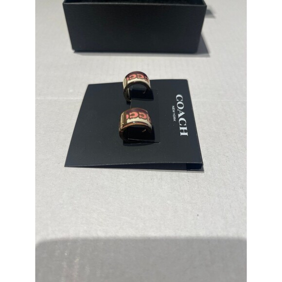 Coach Signature C Huggie Earrings - Pink, Burgundy New - Picture 4 of 5